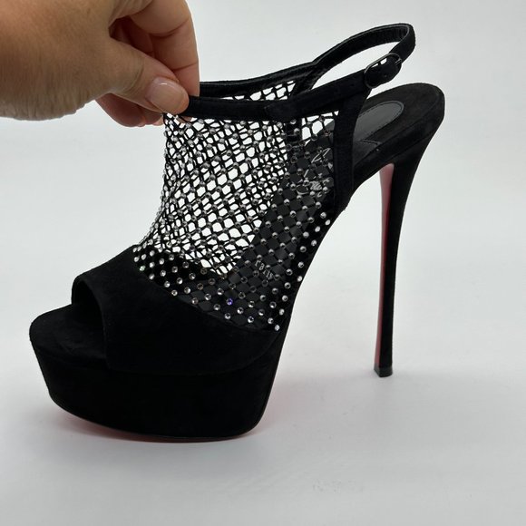 Christian Louboutin PLOUGESTA ALTA STRASS Fishnet Heels Pump Shoes Sandal - Picture 6 of 16